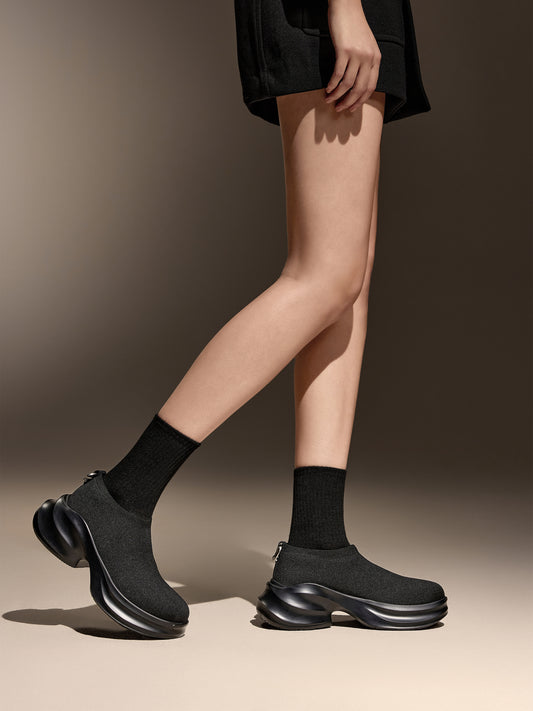 Staccato x Heliot Emil - Black Knitted Slip On Platform Sneakers EAI02