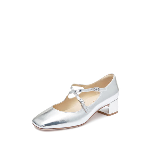 Mary Jane - Square Toe Criss-Cross Straps Mid Heel Mary Jane Pumps D6897