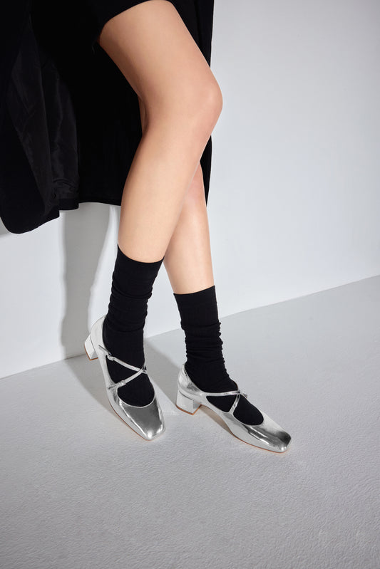 Mary Jane - Square Toe Criss-Cross Straps Mid Heel Mary Jane Pumps D6897