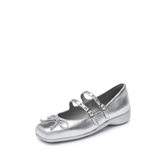 Mary Jane - Gravity Nova Glossy Square Toe Bow Ballet Flats S6821