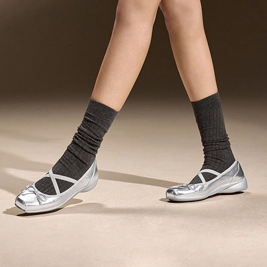 Mary Jane - Gravity AIR - Ballet Square Toe Cross Strap Bow Chunky Heel Flats S6822