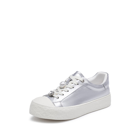 Sneakers - Crystal Pearl Lace-Up Platform Sneakers F1382