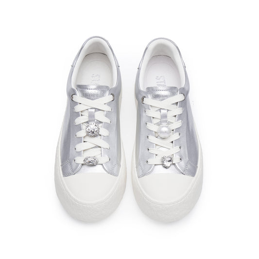 Sneakers - Crystal Pearl Lace-Up Platform Sneakers F1382
