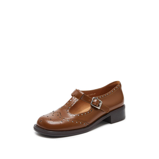Mary Jane - Leather T-strap Chunky Block Heel Mary Janes B2388