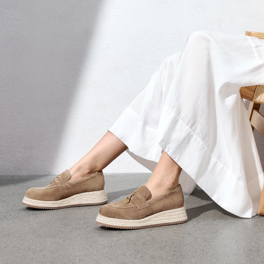 Loafers - Vintage Brown Braided Espadrille Platform Loafers H2263