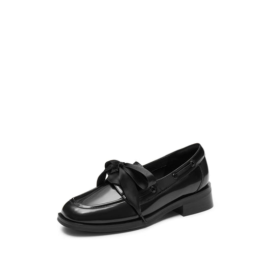 Loafers - Leather Square Toe Bow Tie Slip-On Loafer J1628