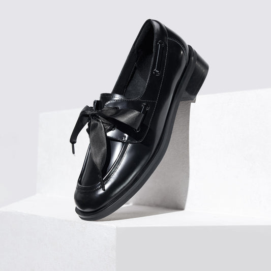 Loafers - Black Leather Slip-On Loafers J1628
