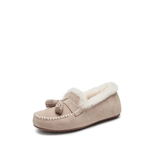 Moccasins - Suede Leather Fur Lined Slip-On Moccasins S9521