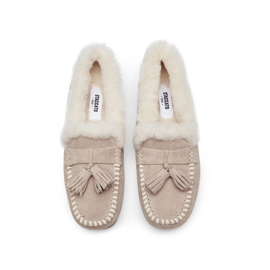 Moccasins - Suede Leather Fur Lined Slip-On Moccasins S9521