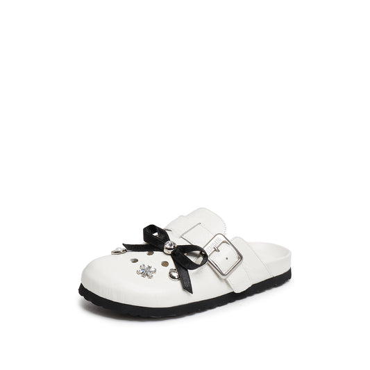 Sandals - Beige Suede Buckle-Embellished Platform Slides S9520
