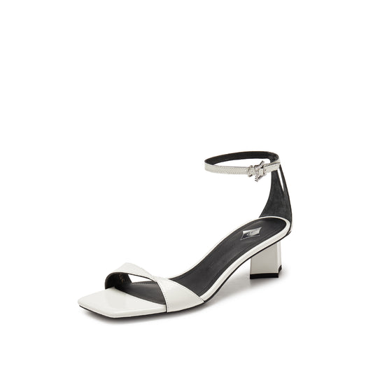 Sandals - Beige Ankle Strap Block Heeled Sandals EBI49