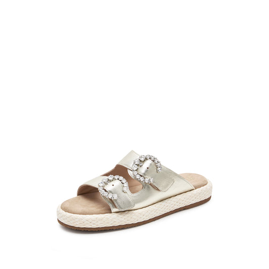 Sandals - Forme Weave Crystal Buckle Straps Straw Sandals EF001