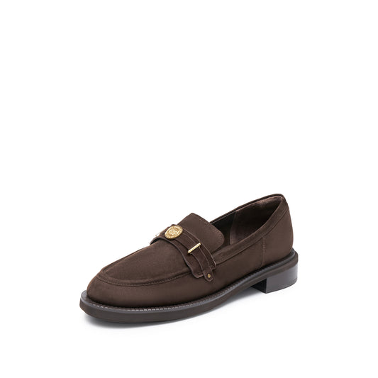Loafers-Leather Mid-Heel Loafers with Wish Coin Charm EOQ15