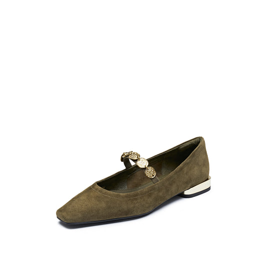 Mary Jane - Pointed Toe Ballet Flats with Copper Coin Charm EWV03