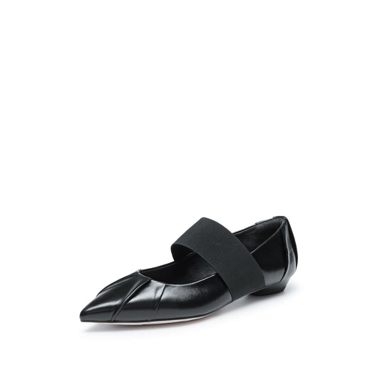 Mary Jane - Army Pleated Leather Pointed Ballerina Flats 9A951