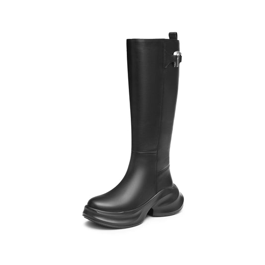 Staccato x Heliot Emil - Black Platform Leather Knee High Boots EAI01