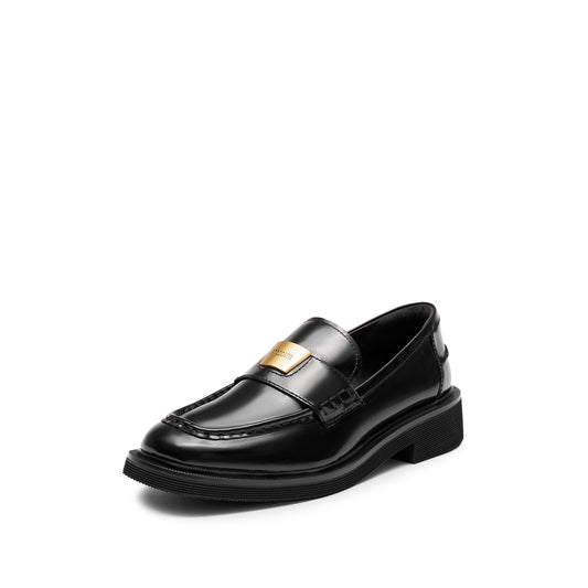 Loafers - Leather T-Shaped Buckle Mid Heel Slip-On Loafer ERC05