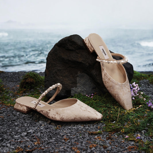 Mules - "Luminous Glow" Flat Leather Slides EA406