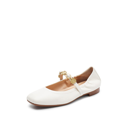 Mary Janes - Vive Coin Ivory Pearl-Embellished Block Heel Pumps EPQ14