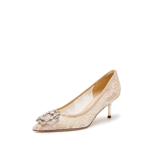 Court Shoes - Pointed Toe Lace Upper Stiletto Heel Pumps 9NW83