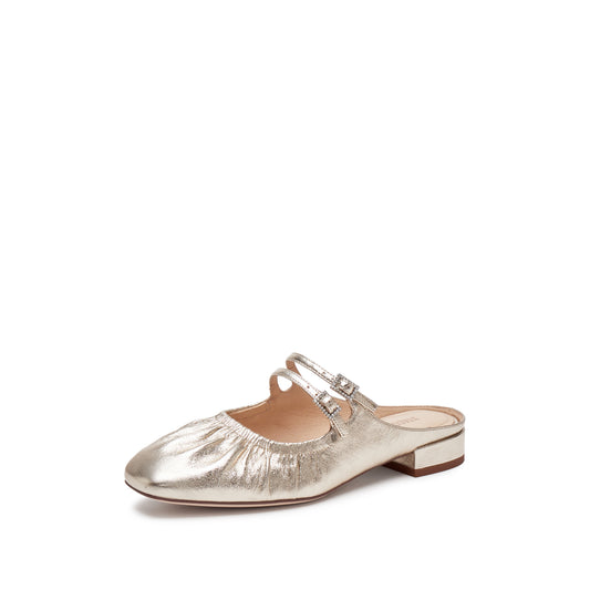 Mules - "Pleated Gold" Vintage Leather Slides EUE18