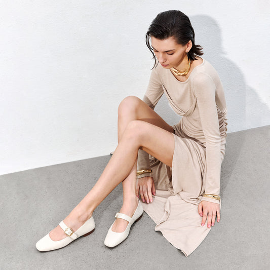 Mary Janes - "French Crème" Round-Toe Ballet Flats EPQ21