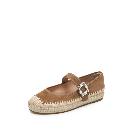 Mary Jane Shoes - EspaEase Glint Wheat Sugar Square Fisherman Flats 9UA49