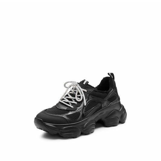 Sneakers - Black Glitter Lace Up Chunky Sole Sneakers ECE85