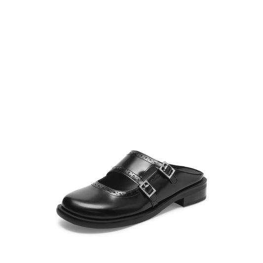 Mules - Leather Round Toe Mary Jane Mules EA717