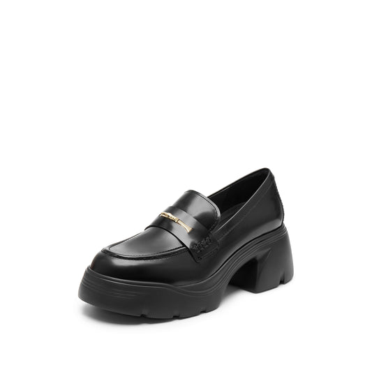 Loafers - Golden Bamboo Platform Leather Loafers EZJ03