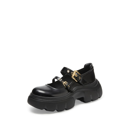 Mary Jane - Black Leather Metal Buckles Platform Mary Jane Sneakers ESF19