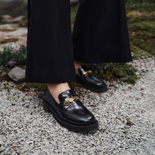 Loafers - Black Calf Leather Penny Detail Loafers 9UL01