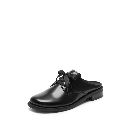 Mules - Black Bow Decorated Slip-On Mules EA715