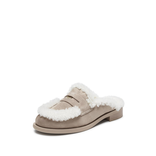 Mules - Apricot Suede Fur Lined Mules EA701
