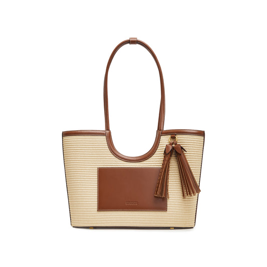 Tote Bag - Natural Woven Straw Multi-Pocket Shopper X8215
