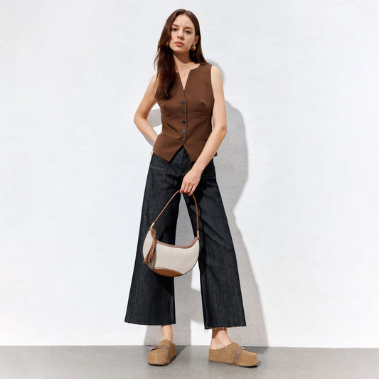 Handbag - Beige Leather Retro Underarm Shoulder Bag X8184