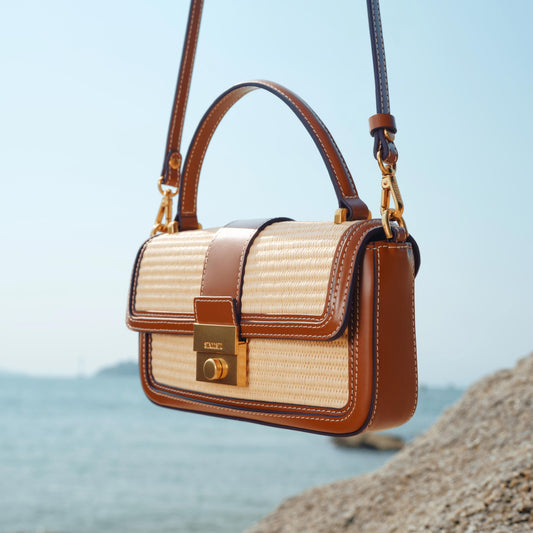 Shoulder Bag - Natural Woven Straw Square Retro Crossbody X8216