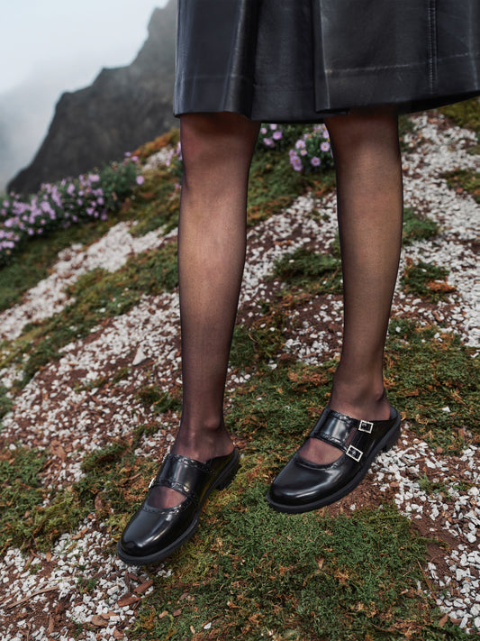 Mules - Leather Round Toe Mary Jane Mules EA717