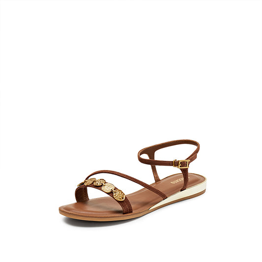 Flat Sandals - Chain Coin Buckle Roman Flat Sandals 9JI60