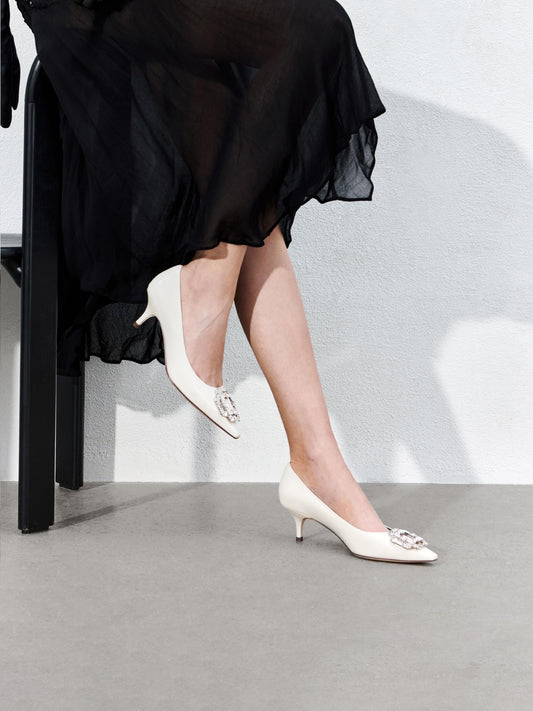 Court Shoes - Leather Crystal Embellished Pointed Pumps EA217