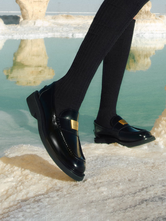 Loafers - Leather T-Shaped Buckle Mid Heel Slip-On Loafer ERC05