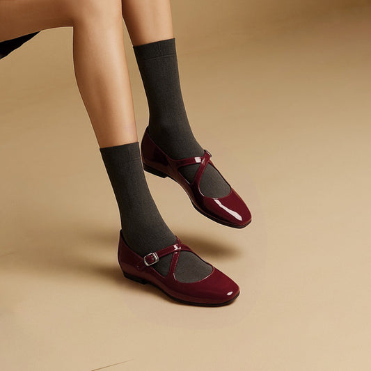 Mary Janes - "Alice" French Retro Leather Flats R0522