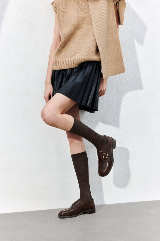 Loafers - Leather Retro Square Buckle Slip-On Loafers B8212