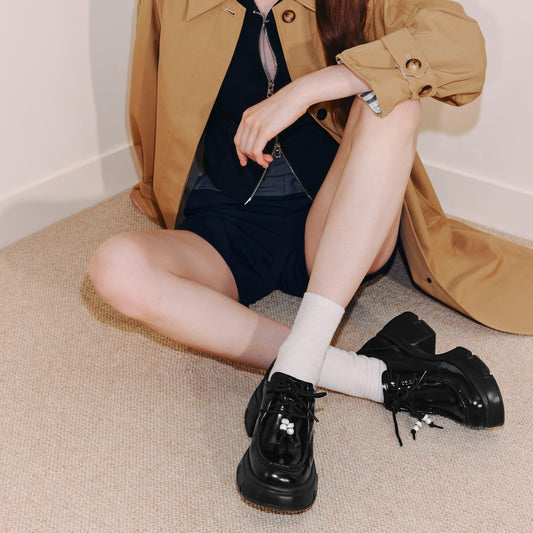 Loafers - Pearl Bow Chunky OxfordPlatform Loafers Y6361