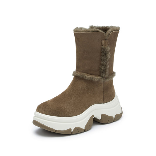 Boots - Suede Fur Lined Chunky Sole Snow Boots