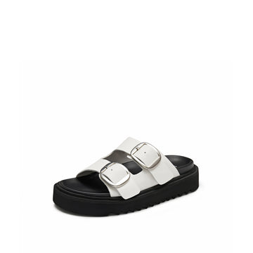 Sandals - Adjustable Straps Buckled Flat Slide on Sandals