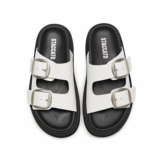 Sandals - Adjustable Straps Buckled Flat Slide on Sandals