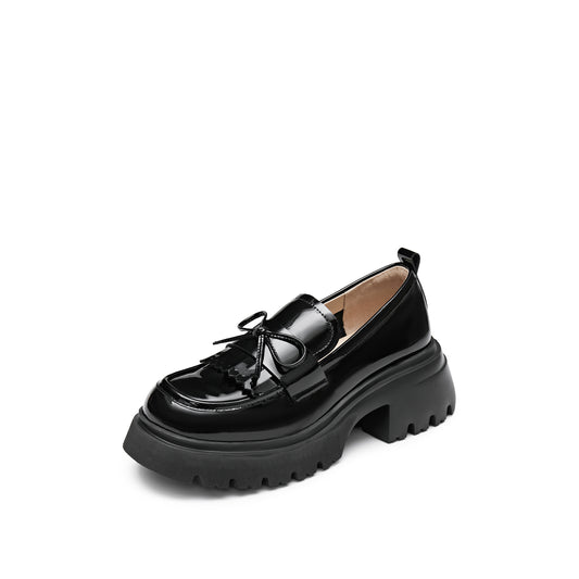 Loafers - Leather Bowknot Thick Sole Loafers