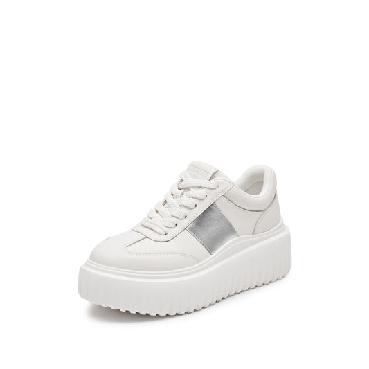 Sneakers -  White Platform Leather Cookie Sneakers