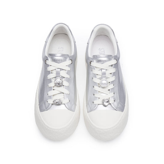 Sneakers - Crystal Pearl Lace-Up Platform Sneakers